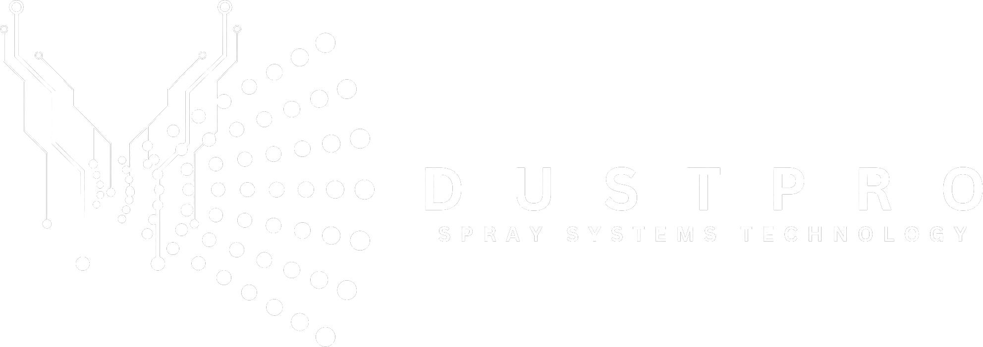 DustPro logo, white dot-matrix spray mark on transparent background